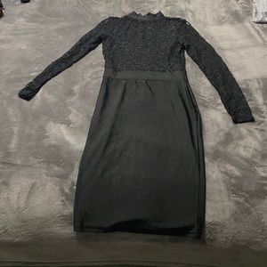 Cute midi black lace bodycon dress… polyester, cotton and spandex… size SMALL